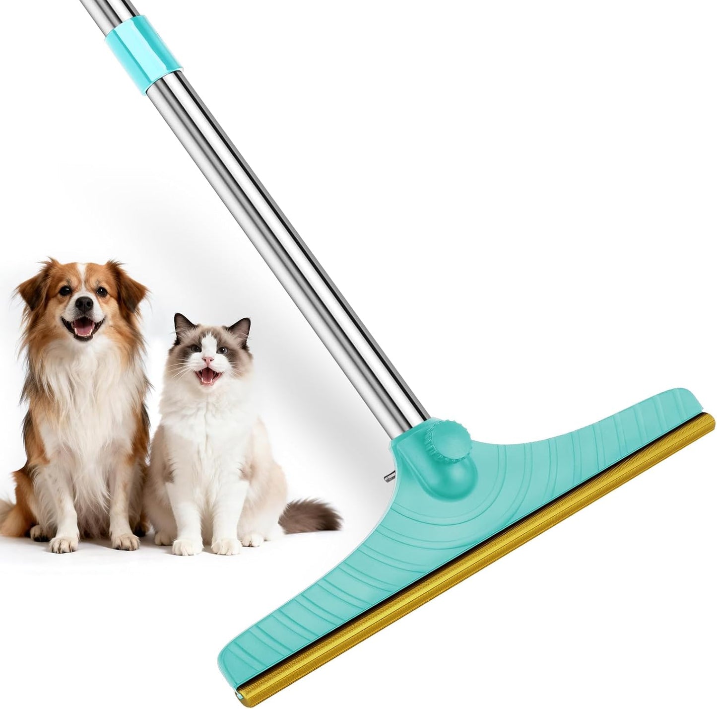 Carpet Rake for Pet Hair Removal - Reusable Pet Hair Remover, 60” Adjustable Long Handle Cat Dog Carpet Rake Scraper with Patented Design, Dog Hair Rake Brush for Rugs, Mats