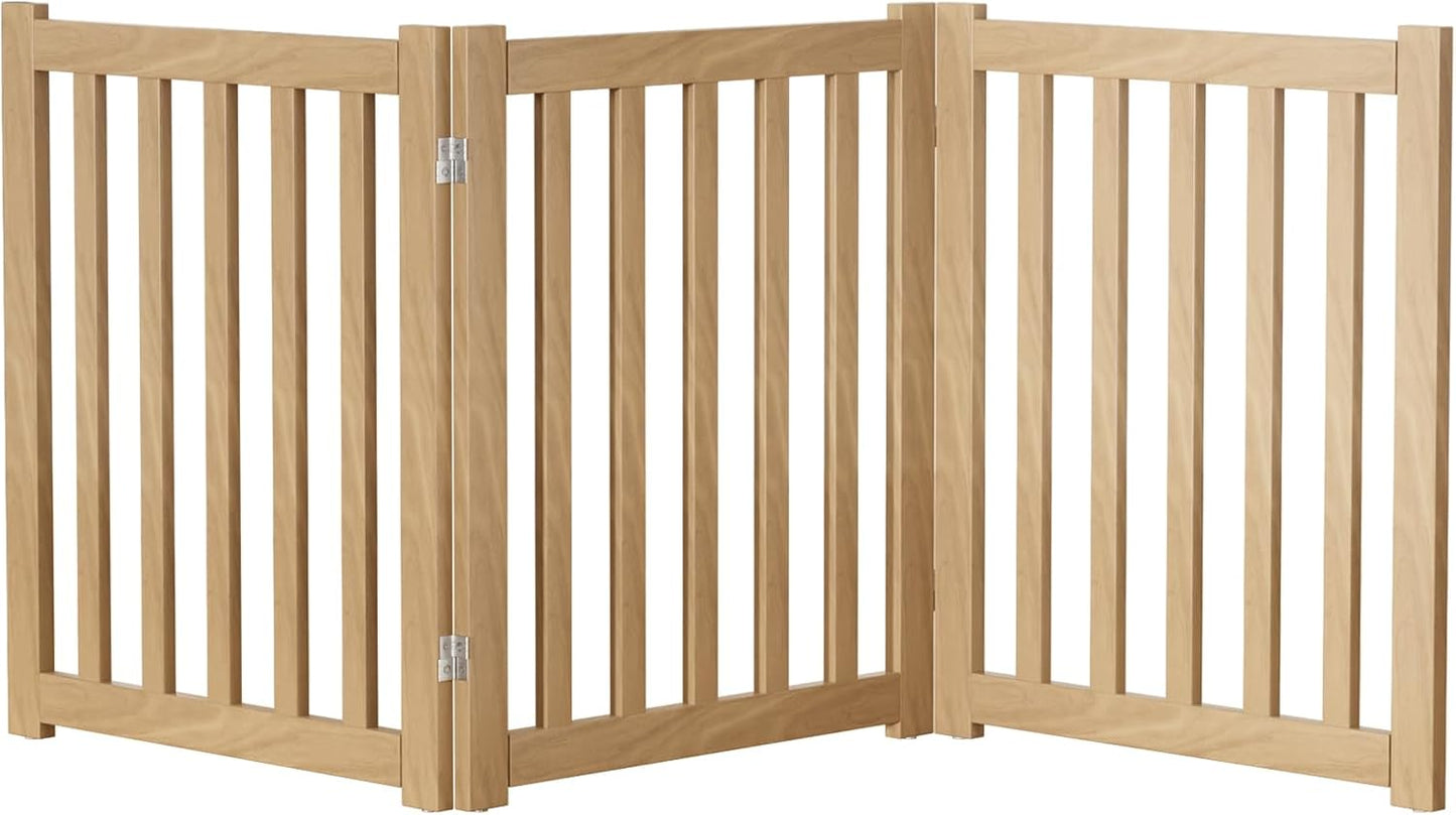 2-Panel Solid Wood Dog Gate - Freestanding Folding Pet Gate for Doorways, Stairs, Indoor, 24" Height, No Installation Needed, Natural Wood