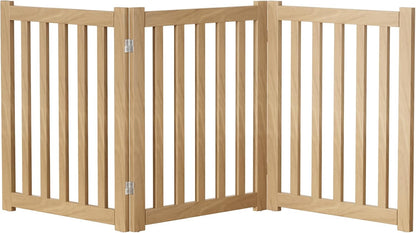 2-Panel Solid Wood Dog Gate - Freestanding Folding Pet Gate for Doorways, Stairs, Indoor, 24" Height, No Installation Needed, Natural Wood