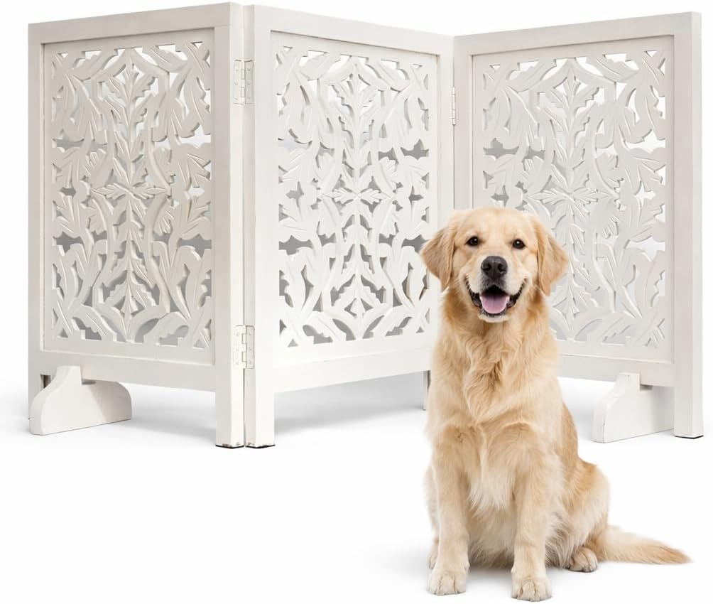 Freestanding Pet Gate for Dogs, Foldable Wooden Dog Gate for House, Indoor Dog Gate for Stair, Doorway, House Design Gates for Dogs Indoor, 72 Inch Wide, (18" x4 Panels 72 inch), Burnt Finish