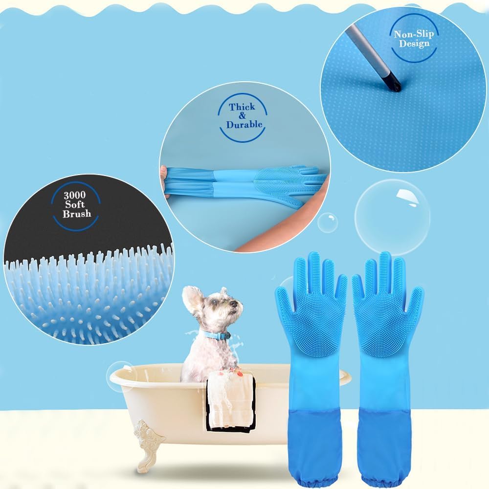 Pet Grooming Gloves Pet Hair Remover Cat, Dog Washing Gloves Silicone Heat Resistant Cleaning Gloves with High-Density Teeth Grooming Gloves for Dogs, Cats, Horses, Rabbits (1 Pair - Gray)