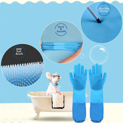 Pet Grooming Gloves Pet Hair Remover Cat, Dog Washing Gloves Silicone Heat Resistant Cleaning Gloves with High-Density Teeth Grooming Gloves for Dogs, Cats, Horses, Rabbits (1 Pair - Gray)