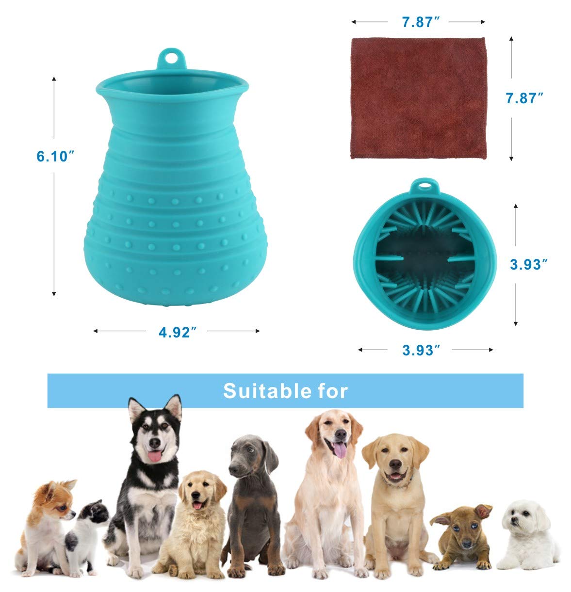 Idepet Dog Paw Cleaner Cup with Towel Pet Foot Washer Protable Dogs Cleaning Brush for Puppy Cats Massage Grooming Dirty Claws (Purple)