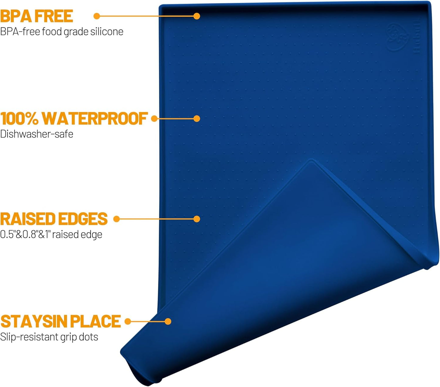 Hubulk Dog Feeding Mat,100% Waterproof Food Grade Silicone Pet Food and Water Bowl Placemat,Dishwasher, High Raised Edge to Prevent Spills,Nonslip Tray to Stop Messes on Floor (19"x12"x0.5", Grey)