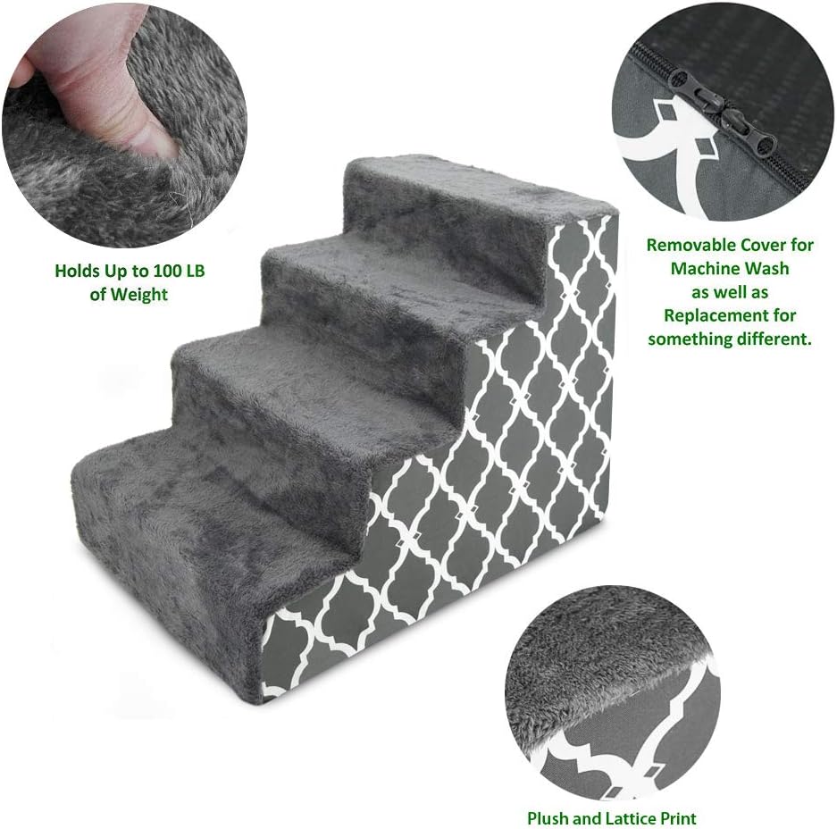 Best Pet Supplies Foam Pet Steps Cover for Small Dogs and Cats, Portable Ramp Stairs for Couch, Sofa, and High Bed Climbing (Cover Only) - Ash Gray Linen, 3-Step (Cover Only)