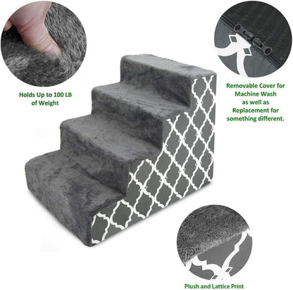 Best Pet Supplies Foam Pet Steps Cover for Small Dogs and Cats, Portable Ramp Stairs for Couch, Sofa, and High Bed Climbing (Cover Only) - Ash Gray Linen, 3-Step (Cover Only)