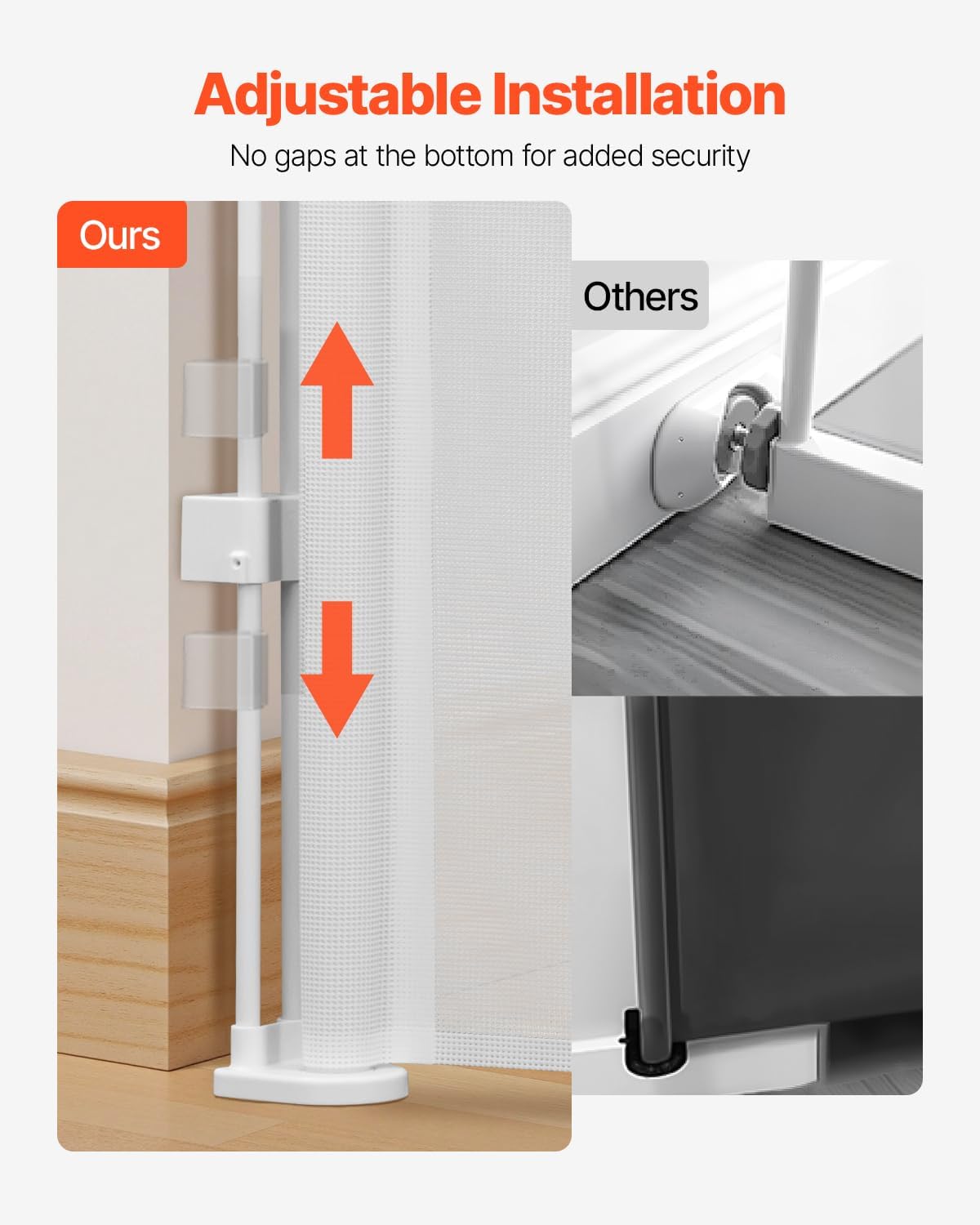 VEVOR Retractable Baby Gate, 34 inch Tall, Extends up to 110 inch Wide, Retractable Gate for Kids or Pets, Mesh Material, Easy to Install for Indoor Stairs, Doorways, Hallways, Playrooms, Gray