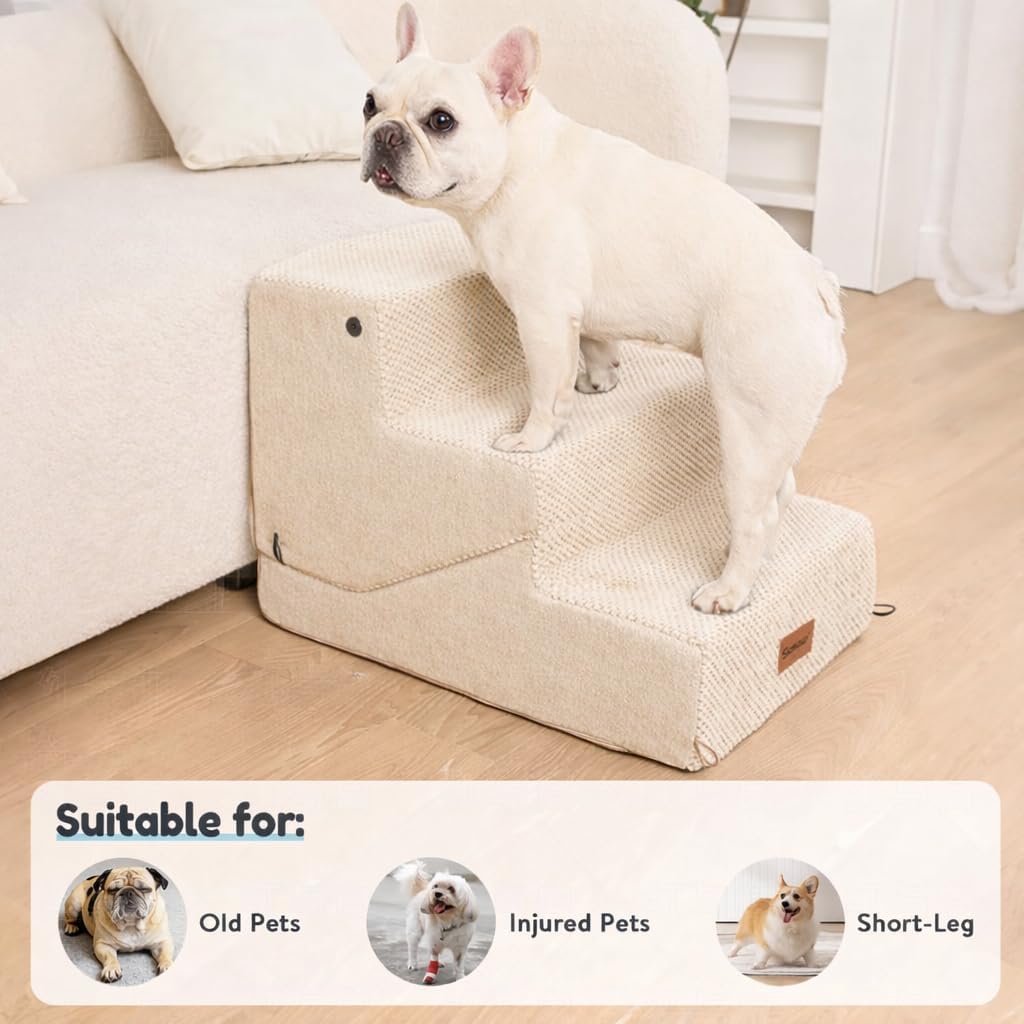 4-Step Dog Stair and Ramp for Small Dogs and Cats, Pet Steps for Bed with Non-Slip Bottom, Grey