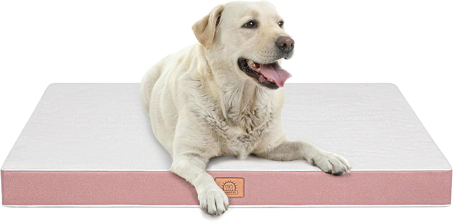 Sunheir Orthopedic Dog Bed for Large Dogs - Big Waterproof Dog Crate Bed with Removable Washable Cover, Egg Crate Foam Support, Anti-Slip Bottom, Deluxe Plush Pet Bed Mat (Grey)