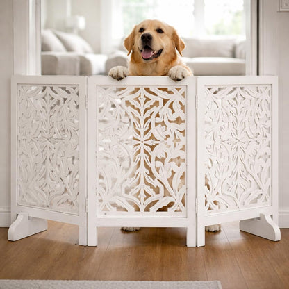 Freestanding Pet Gate for Dogs, Foldable Wooden Dog Gate for House, Indoor Dog Gate for Stair, Doorway, House Design Gates for Dogs Indoor, 72 Inch Wide, (18" x4 Panels 72 inch), Burnt Finish