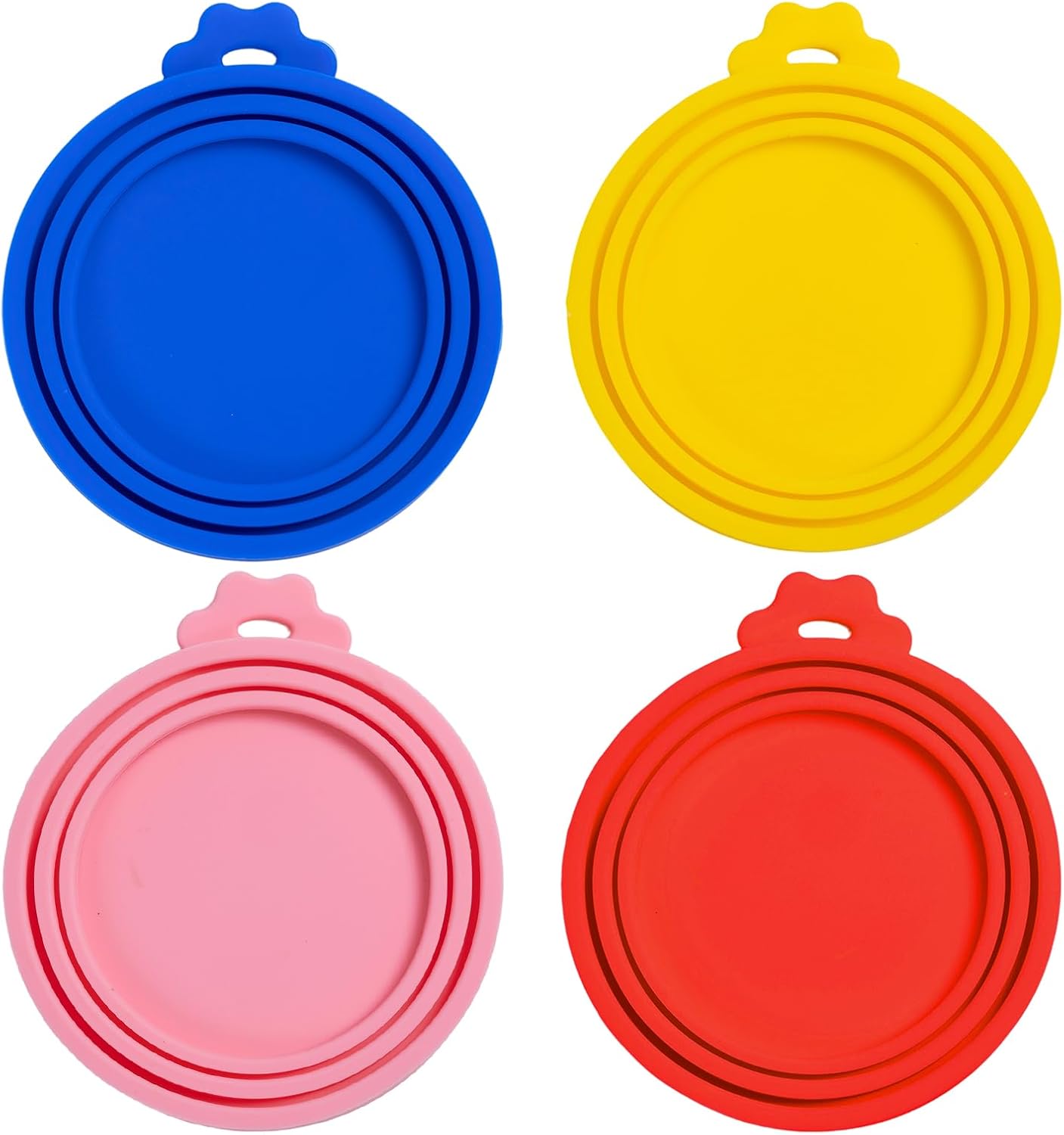 PINE & LINEN 4 Pcs 2.5inch Durable Pet Can Lids, Silicone Small Pet Can Covers Waterproof Cat Food Cans Lids for 3 oz Cat Food Cans（Yellow+Red+Pink+Blue）