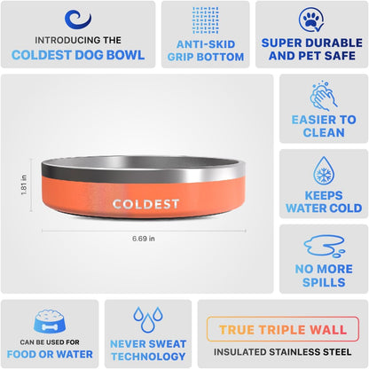 Coldest Dog Bowl - Anti Rust Metal, Non Slip, 3 Layers Insulated Stainless Steel Dog Bowls - Spill Proof & Heavy Duty - Water Bowl for Dogs, Cats & Pets, Dish Washer Safe (21 oz, Stealth Black)