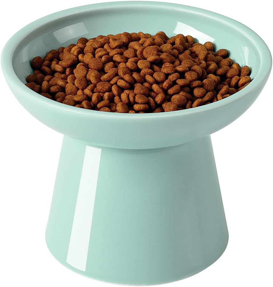LoeJan Elevated Cat Food and Water Bowls Set, Extra Wide and Raised Ceramic Bowls, Anti-Vomit Whisker-Free Pressure Cat Feeder for Kittens to Adult Cats and Small Dogs (White, Water Bowl)