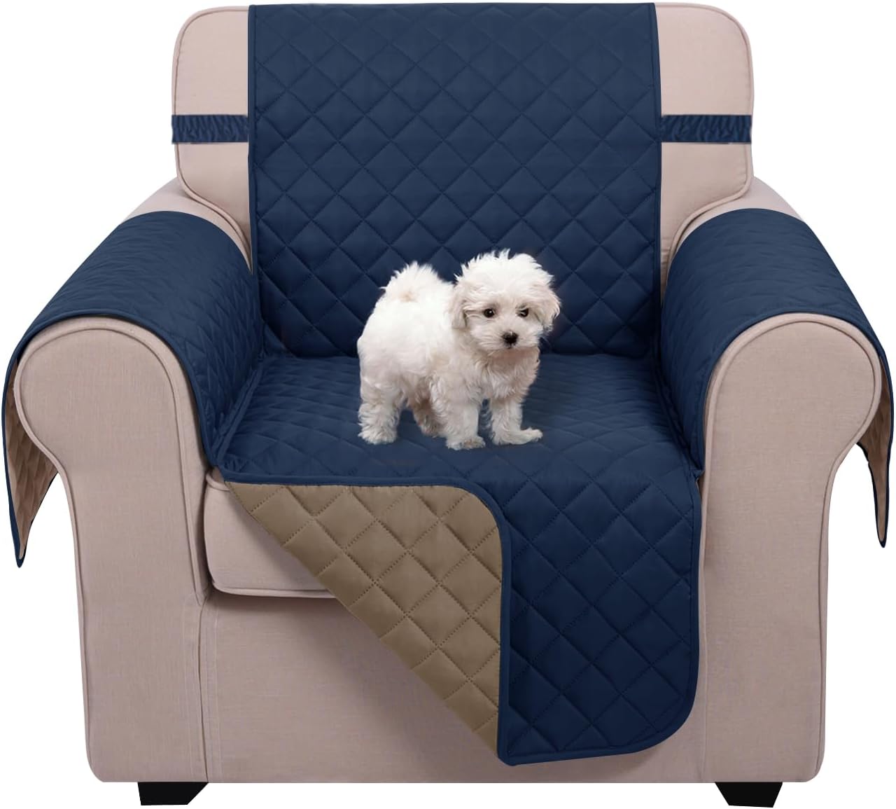 U-NICE HOME Reversible Sofa Cover Washable Couch Cover for Dogs Friendly with Elastic Straps Water Repellent Furniture Protector for 3 Cushion Couch (Sofa, Coffee/Beige) - Colors B