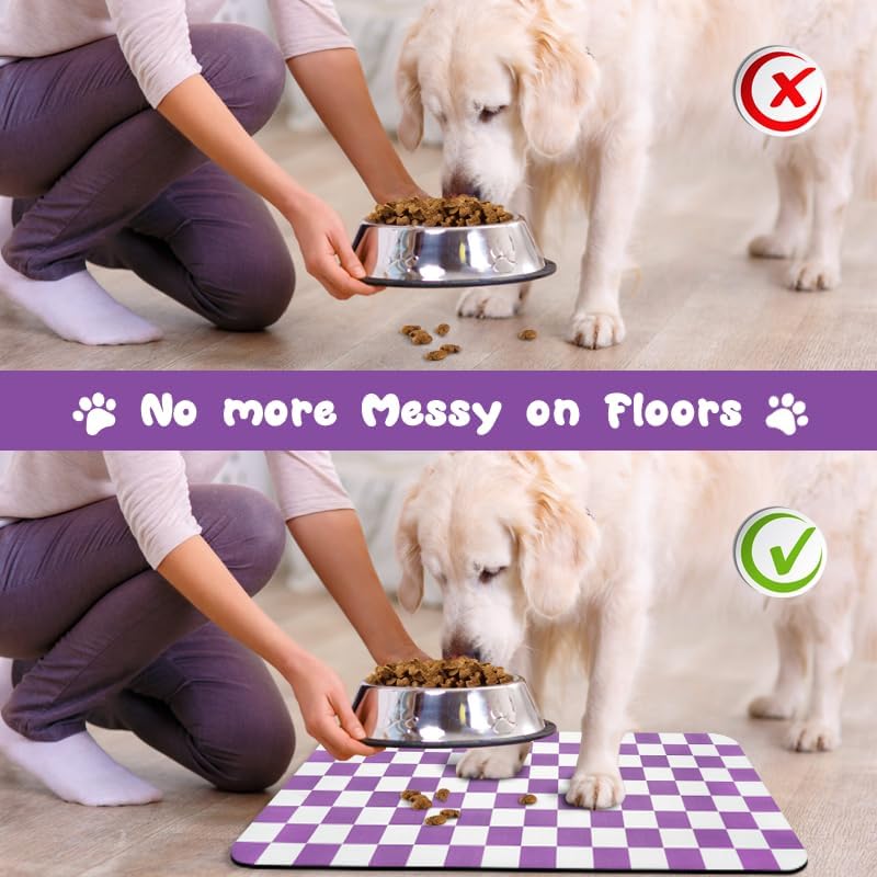 Dog Food Mats for Floors Waterproof, Pet Water Bowl Mats Pet Feeding Absorbent Placemats Plaid 12 * 20 inch