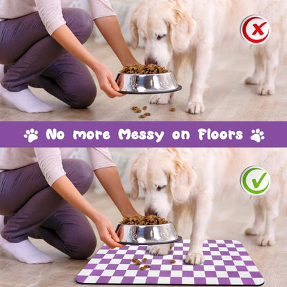 Dog Food Mats for Floors Waterproof, Pet Water Bowl Mats Pet Feeding Absorbent Placemats Plaid 12 * 20 inch