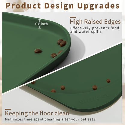 Smilool Silicone Pet Food Mat with Raised Edge for Food and Water Bowl, Dog Feeding Mats, Cat Food Trays for Floor Waterproof, Rubber Tray for Dogs and Cats, 19 x 12 x 0.7 Dark Brown