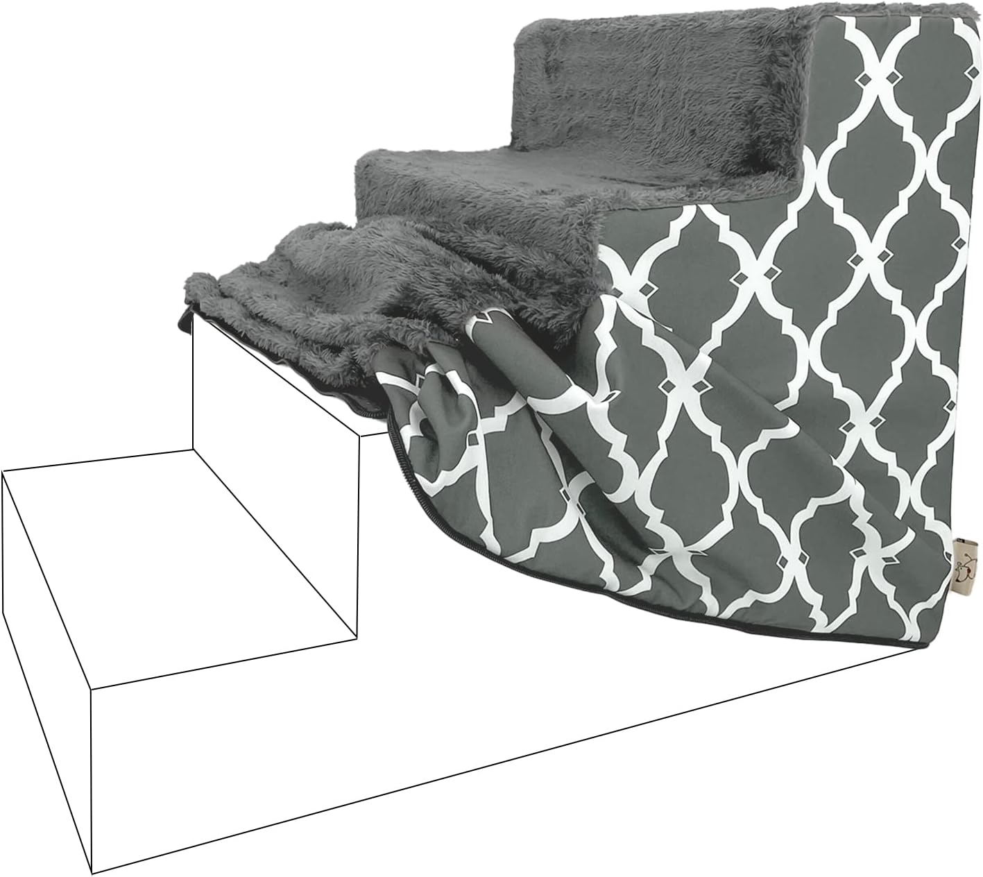 Best Pet Supplies Foam Pet Steps Cover for Small Dogs and Cats, Portable Ramp Stairs for Couch, Sofa, and High Bed Climbing (Cover Only) - Ash Gray Linen, 3-Step (Cover Only)