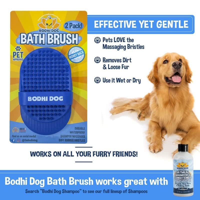 Bodhi Dog Shampoo Brush - Pet Grooming & Bath Supplies for Dogs and Cats - Bath Brush for Long & Short Hair - Premium Scrubber for Shower, Bathing & Massage (One Pack, Blue)