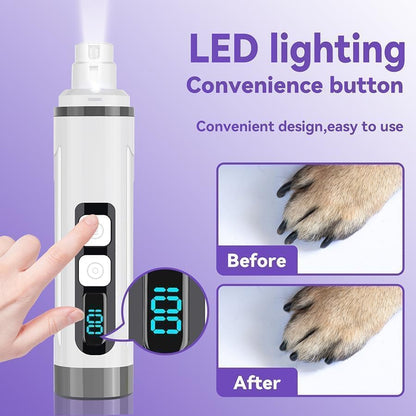Dog Nail Grinder Quiet- Ultra-Quiet Dog & Cat Nail Grinder with LED Light & Battery Display & Upgrade Grinding Head - Painless Nail Trimmer for Small to Large Pets, Thick Nails, and Sensitive Paws
