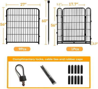 Getlay 36 in(H) Garden Fence, Wide Gate Low Threshold, 10 Panels Total 22.1 Ft(L) Heavy Duty Iron Animal Barrier Fence for Yard,Suitable for Indoor Or Outdoor Dog Fencing,Garden Border Fence