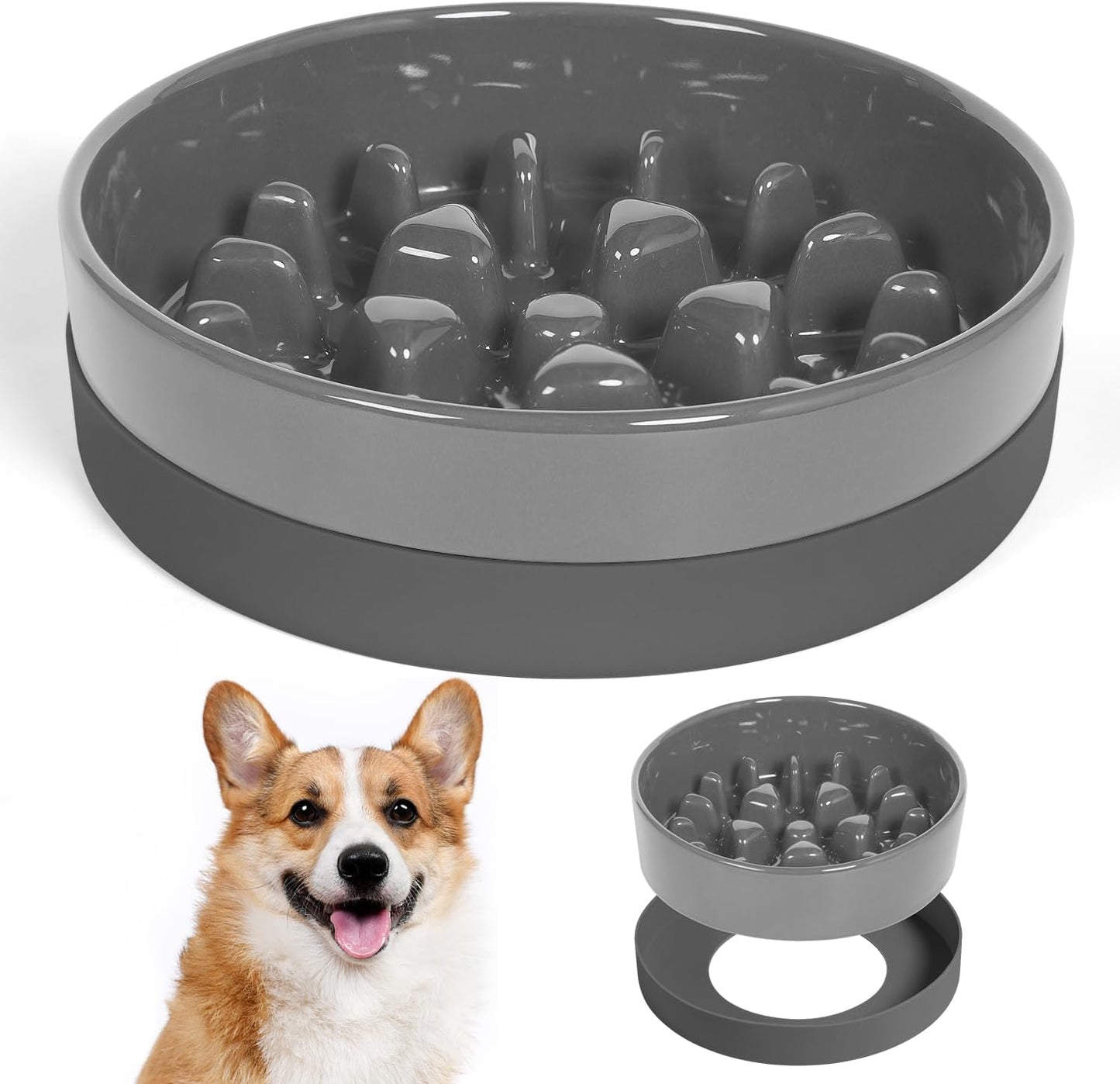 Sted Ceramic Slow Feeder Dog Bowls for Medium Large Breed, Slow Feeding Dog Bowl, Dogs Food Bowls for Fast Eaters, Puzzle Dogs Food Bowl with Silicone Base, Maze Black