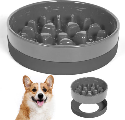 Sted Ceramic Slow Feeder Dog Bowls for Medium Large Breed, Slow Feeding Dog Bowl, Dogs Food Bowls for Fast Eaters, Puzzle Dogs Food Bowl with Silicone Base, Maze Black