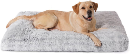 Bedfolks Waterproof Dog Crate Bed, Plush With Removable Washable Cover, Faux Fur Crate Pad for Medium Dogs, Fluffy Kennel 29"x21", Dark Grey