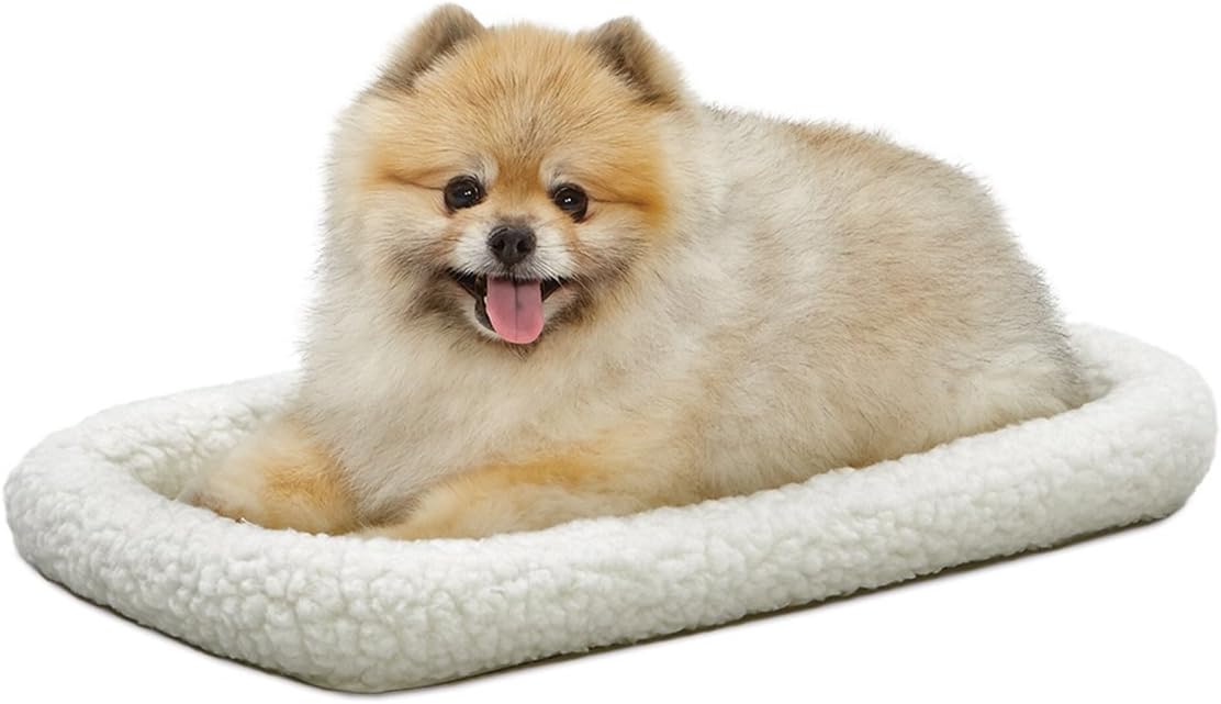 MidWest Homes for Pets QuietTime Dog Bed - White Fleece Bolster, Ultra-Soft and Machine Washable, Fits 24-Inch Crates and Carriers, for Small Breed Dogs