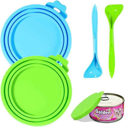 ZukoCert 2-Pack Cat Dog Food Can Lids, Pet Food Can Lids Fit Three Different Size Standards, With Two Spoons, Fits Most Cat And Dog Cans