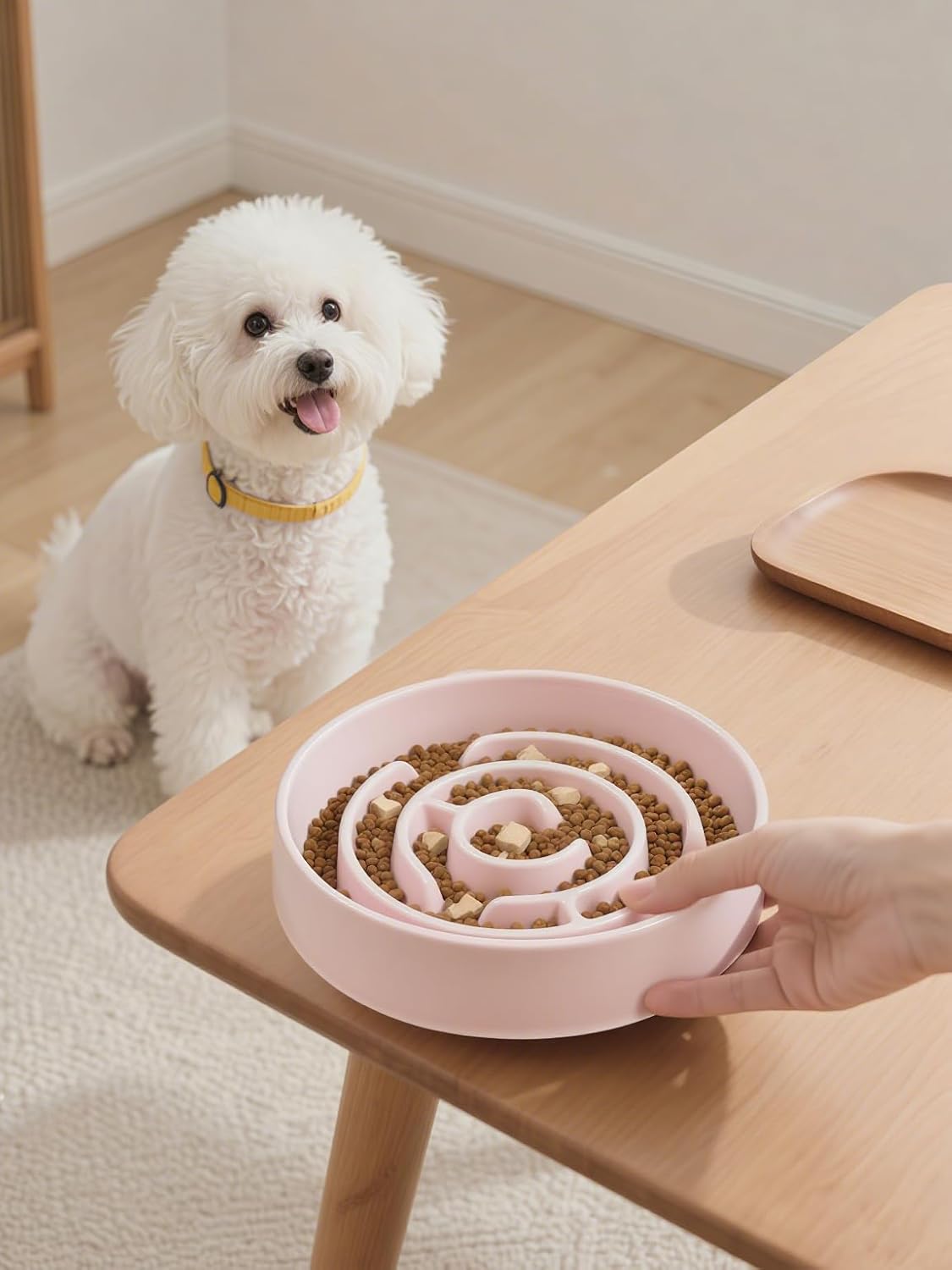 Ceramic Slow Feeder Dog Bowls with Anti-Slip, Slow Feeder & Non-Slip Design, Boredom and Anxiety Reducer, Suitable for All Breed Dogs and Cat (Ceramic-White)