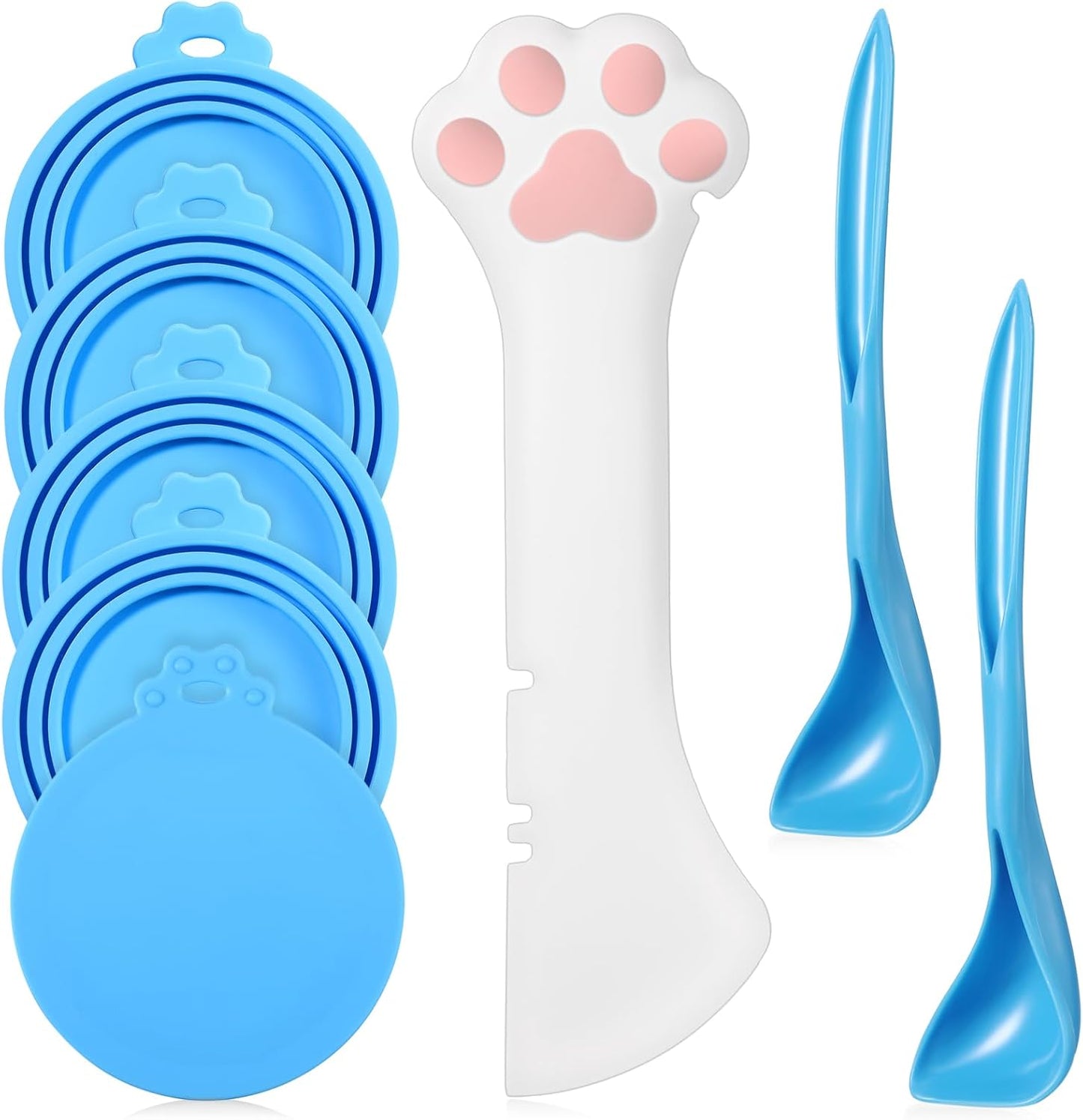 Uiifan 8 Pcs Cat Food Can Covers Lids Set, Silicone Pet Food Can Lids with Multi-Function Cat Foods Spoon and Opener, Silicone Wet Foods Spoon for Cats and Dogs(Pink)