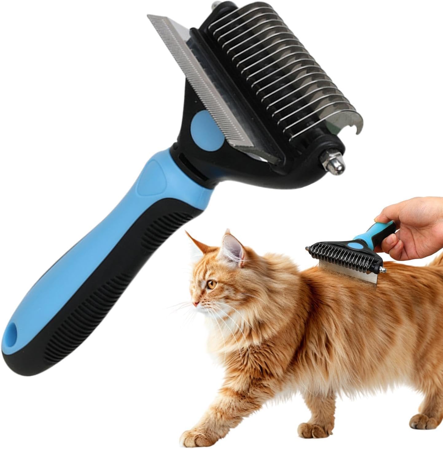 Pet Undercoat Rake, Non-Slip Handle, 17.3x10x4.3cm, Pet Grooming Tool, Dog Dematting Comb, Safety Tips Design, for Thick Coat, Puppy and Kitten Grooming