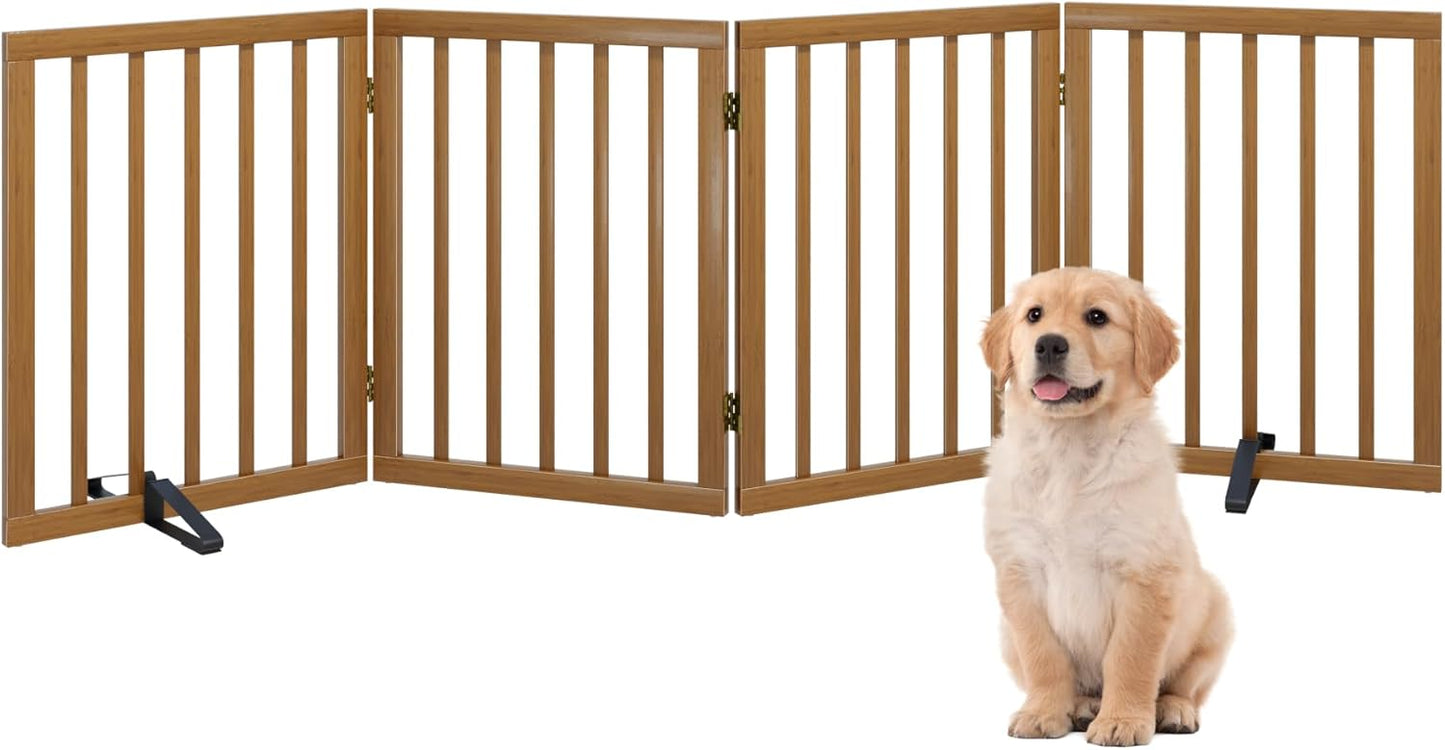 Freestanding Foldable Dog Gate - 4 Panel Room Divider with Metal Support Feet (Black)