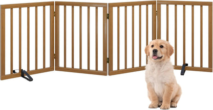 Freestanding Foldable Dog Gate - 4 Panel Room Divider with Metal Support Feet (Black)
