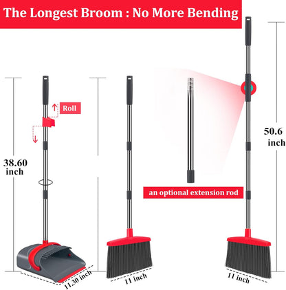 Ivandar Broom with Dustpan Combo Set, 50.6 inch Long Handle, Upright Standing Broom and Dustpan Set Quiet Cleaning Tool Sweep the Floor Dust pan Removes 4 Times More Pet Hair(Brown and Gray)