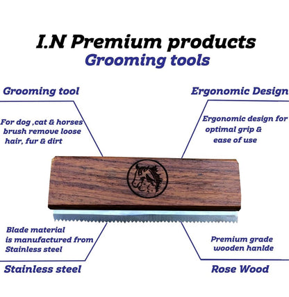 Original Deshedding Grooming Tools for Horse, Cats & Dogs Easy Ergonomic Wooden Handle Professional Brush Grooming Tool, Remove painlessly 95 Percent of Lose Hair Fur & Dirt (5 inch)