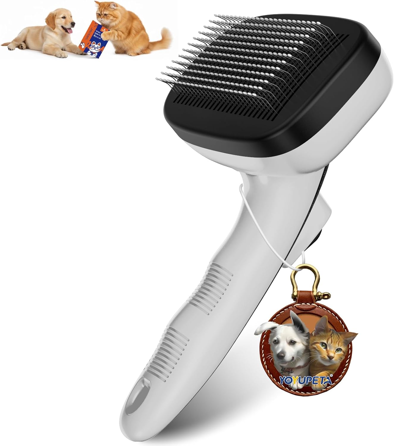 Cat Brushes for Indoor Cats - Self Cleaning Slicker Brush for Shedding Short & Long Haired Dogs, Skin Friendly Deshedding Grooming Tool to Removes Loose Fur, Mats,Tangles & Undercoat, Gray