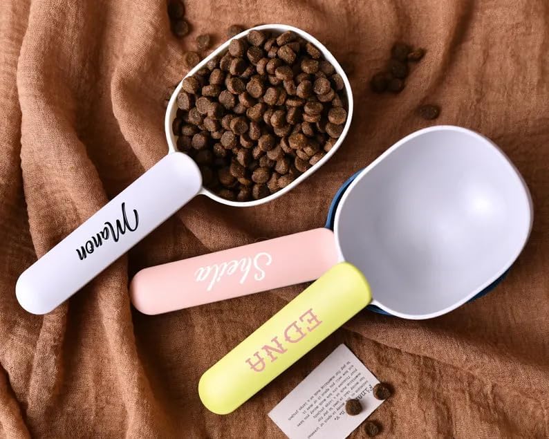 Personalized Dog and Cat Food Scoop with Bag Clip Function,Customizable Pet Names
