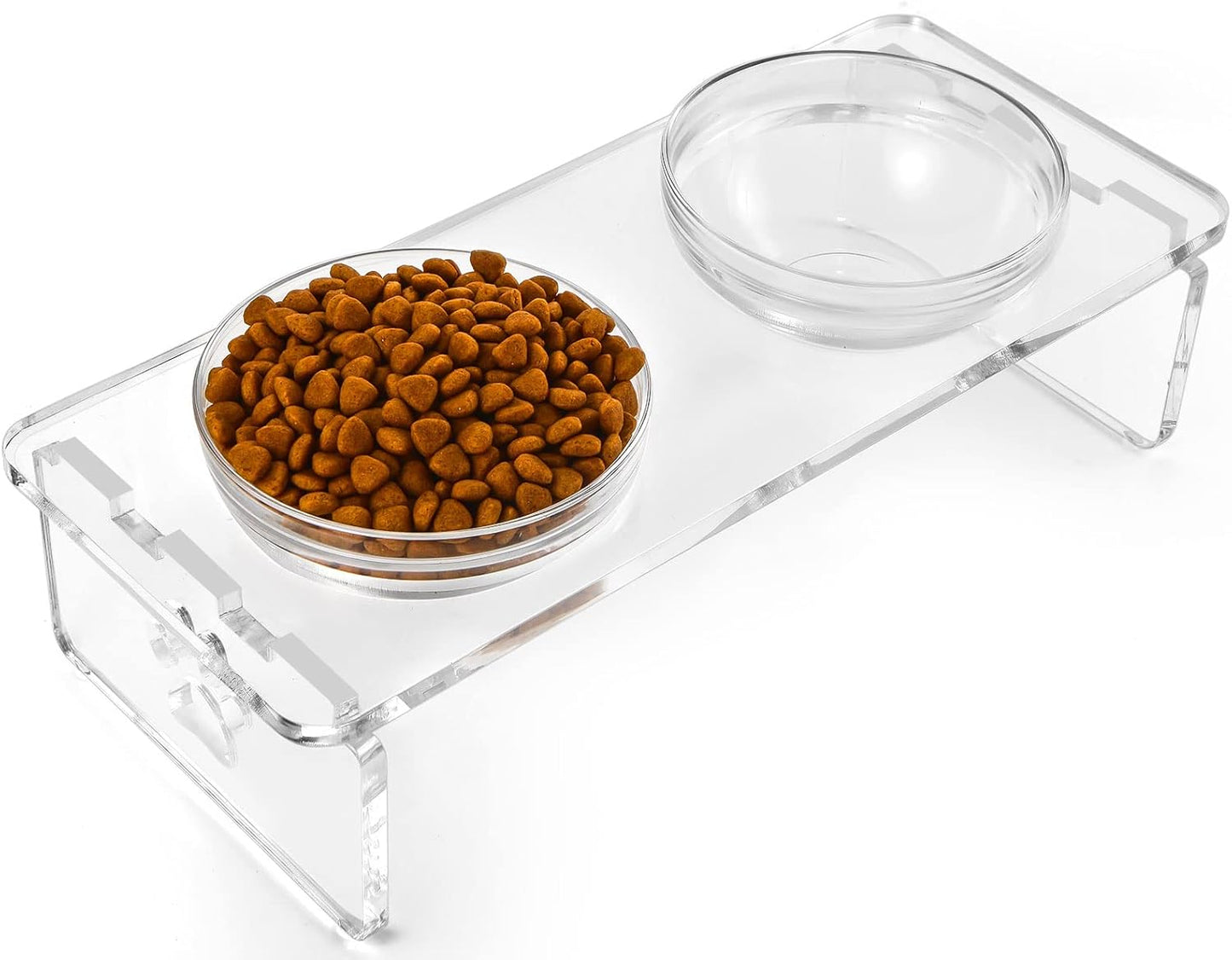 Elevated Dog & Cat Bowls – 3.75” Acrylic Raised Pet Feeder Stand with 2 Stainless Steel & 2 Glass Bowls – Food & Water Dish Set for Puppy/Small Dogs & Cats