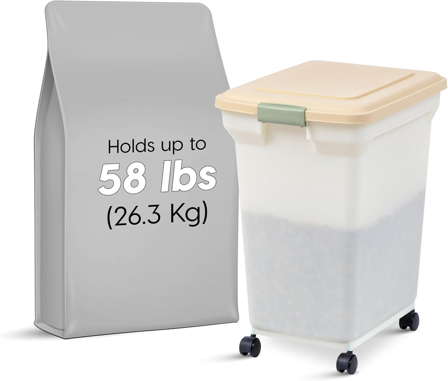 IRIS USA Airtight Dog Food Storage Container, WeatherPro, Up to 40 lbs, Removable Wheels, for Dog Cat Bird and Other Pet Food Storage Bin, Keep Fresh, Translucent Body, Made in USA, Smoke/Black