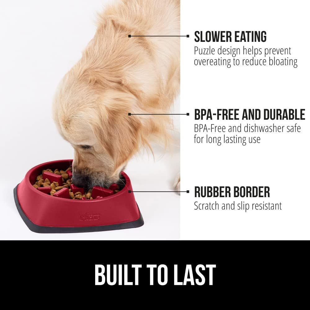 GORILLA GRIP® Patented BPA Free Slow Feeder Dog Bowls, Interactive Puzzle Toy for Dogs and Cats Food Training Enrichment, Keeps Pets Busy and Prevents Puppy Overeating, Small Breeds, 1 Cup, Gray