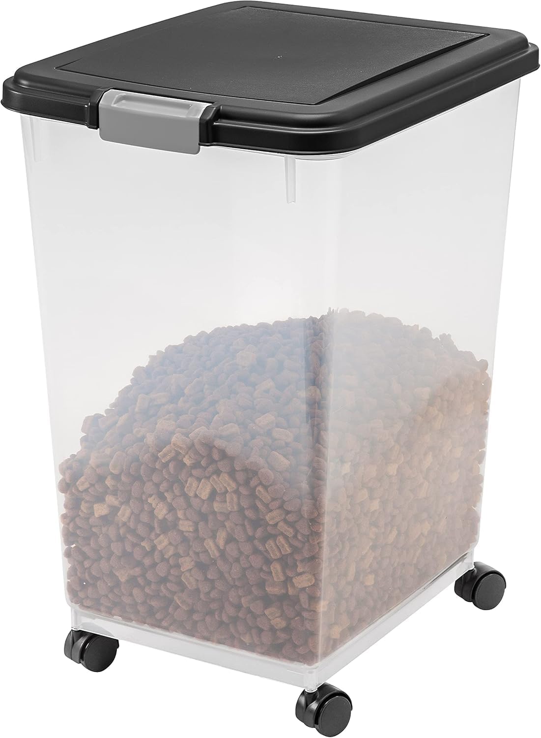 IRIS USA Airtight Dog Food Storage Container, Up to 30 lbs, Attachable Wheels, for Dog Cat Bird and other Pet Food Storage Bin, Keep Fresh, Easy Mobility, BPA Free, Black