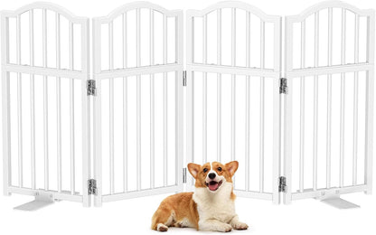 Snughome Short Dog Gate Indoor, 16" High Freestanding Small Dog Door Gates with Support Feet, Expands Up to 48’’ Wide Foldable Pet Gate for Doorway, 4 Panel Folding Pet Door Pet Fence for Puppy, White