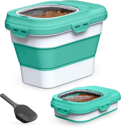 TIOVERY Dog Food Storage Container Small, 10-13lbs Collapsible Dog Cat Food Containers with Airtight Clear Flip-top and Pet Food Scoop, Pet Food Storage Container Bin for Dog Cat Bird Other Pets Grey