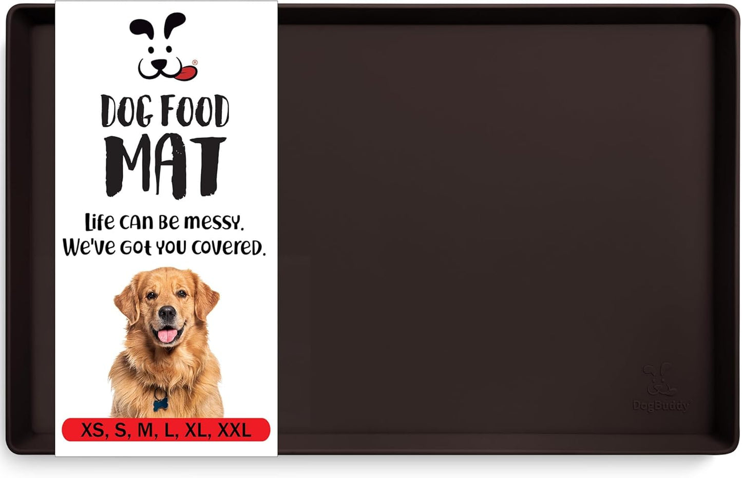 DogBuddy Dog Food Mat – Waterproof Dog Bowl Mat for Food and Water, Silicone Pet Feeding Mats for Floors, Non-Slip Placemat with High Edges for Dogs Bowls, Puppy Essentials (L: 24" x 16", Shadow)