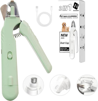 2-in-1 Dog Nail Grinder & Dog Nail Clippers Trimmers for Large Medium Small Dogs Cats Pets Claw Trimmer with LED Lights (White)