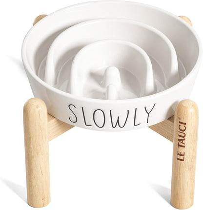 Slow Feeder Dog Bowl - 1.5 Cups Ceramic Puzzle Feeder for Small & Medium Breeds, Maze Design Bowl for Puppy & Fast Eaters, White Pet Dish to Control Eating Speed