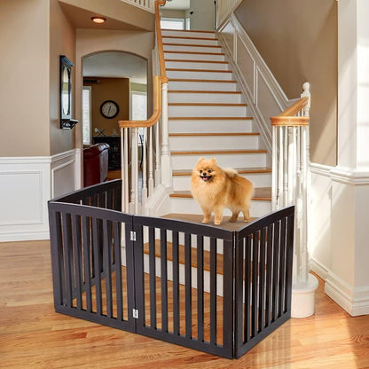 24 Inch Freestanding Indoor Retractable Dog Gate Pet Gate for Stairs, Hallways or Doorways 3 Panels Indoor Foldable Puppy Dog Fence Wooden Safety Fence, White
