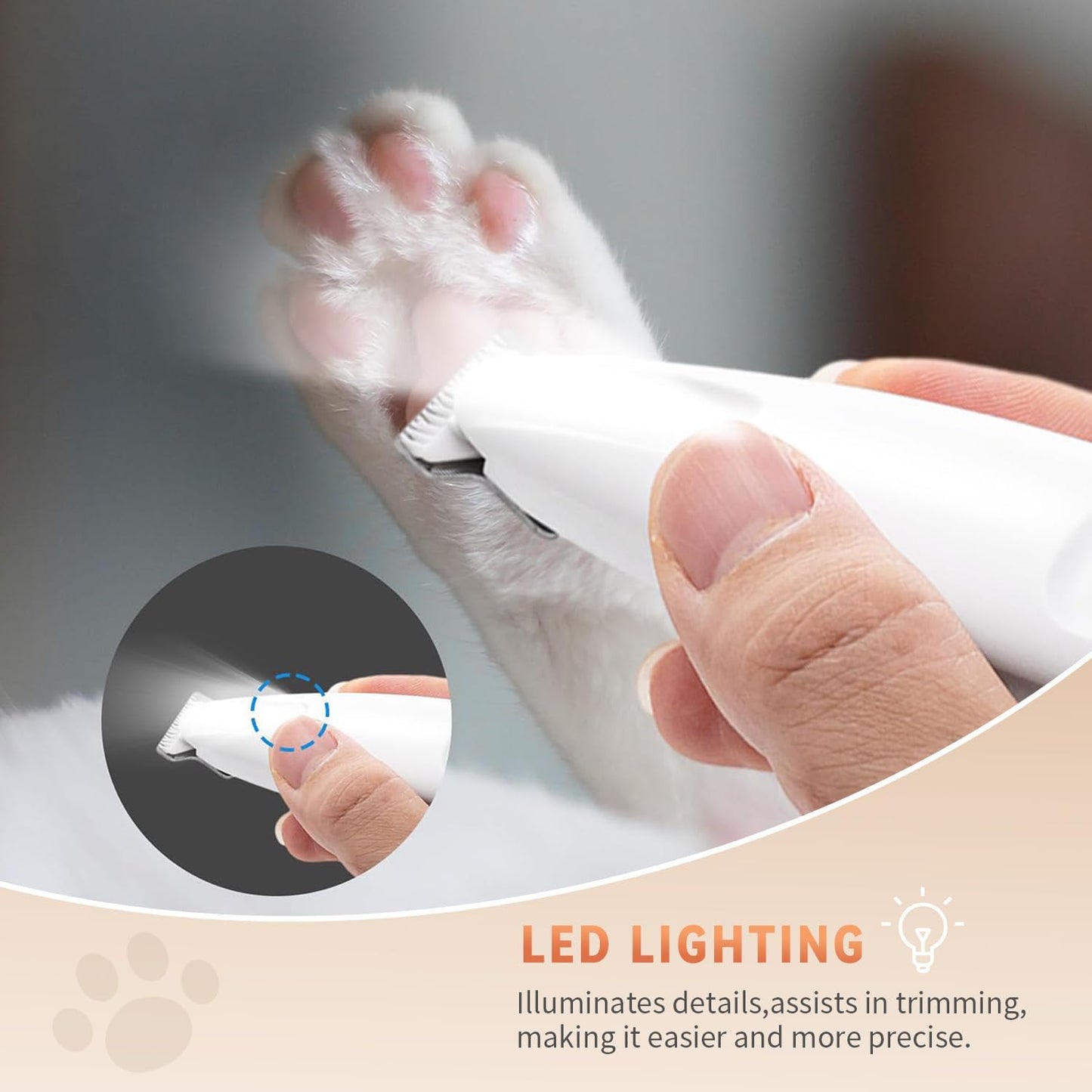 2026 New Pet Precision Trimmer, Dog Paw Trimmer with LED Light, Low Noise, IP68 Waterproof, Dual-Speed Motor, Suit for Trimming Paw, Ear, Face, Butt, Eyebrows, USB Rechageble